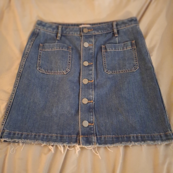 LOFT Women's Denim Blue Button Front Mini Skirt - Picture 3 of 5